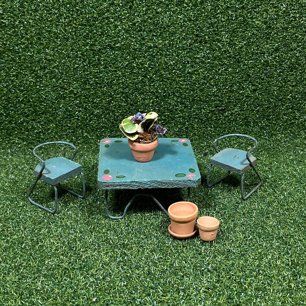 Vintage Miniature Blue Painted Wooden Patio Set Dollhouse